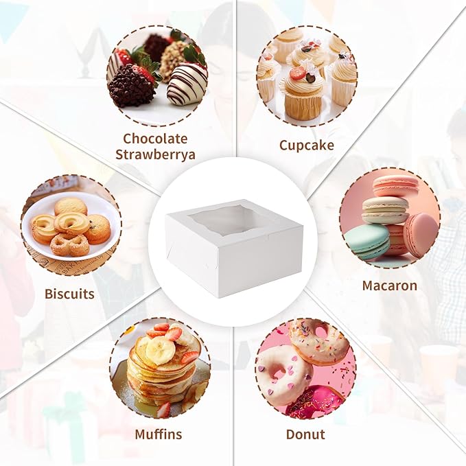 Bento Cake Box With Cupcakes, Clear Window 6 Holes Bento Combination,6 Sets: Cookie Boxes Fit 5 Regular Cupcake and Mini Cakes, Christmas Wedding Birthday Party (White/clear, 1+5/6pcs)