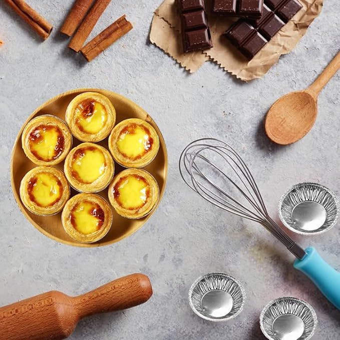 200 Pcs Aluminum Foil Pie Trays, Mini Pie Pans, Disposable Baking Tart Molds, Aluminum Foil Pie Pan for Baking Tart Eggs, Quiche Pie, Caramel Pudding Pie (200 PCS)