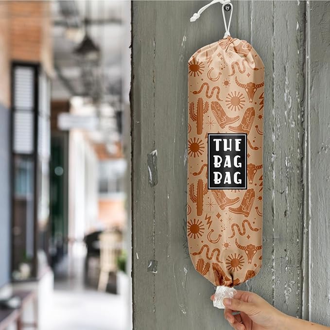 Western Gifts Plastic Bag Holder, Cow Print Stuff Grocery Bag Holder, Plastic Bag Organizer, Plastic Bag Holders for Grocery Bags, Bag Storage Organizer, Western Home Kitchen Decor for Women Men