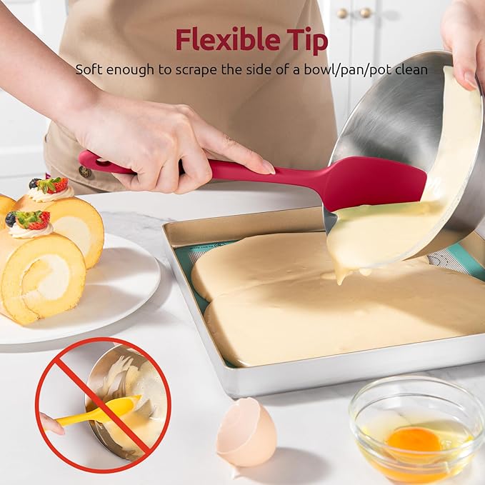 U-Taste Silicone Baking Spatula Set: 480ºF High Heat Resistant, Food Grade Flexible Rubber Kitchen Cooking Mixing Scraper, Food Grade Seamless Utensil for Nonstick Cookware Set of 3 (Red)