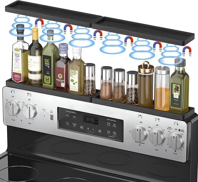 PEKER Magnetic Stove Top Shelf for 30" Stoves, Over Oven Shelf Above with Bamboo Spice Rack Organizer, Heat-Resistant, Space-Saving Solution for Kitchen Storage