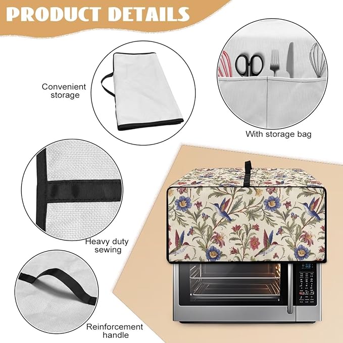 Countertop Convection Oven Cover Dust Protection Air Fryer Toaster Oven Covers for Home Kitchen Decorations 14.5 x 18.5 x 9 Inches, S, Hummingbird Floral Leaf