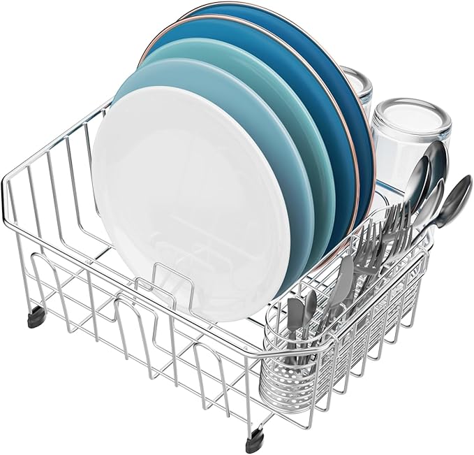 GSlife Mini in Sink Dish Drying Rack - Stainless Steel Small Dish Drainer for RV Kitchen Apartment Sink, 9.5" W x 13.4" L