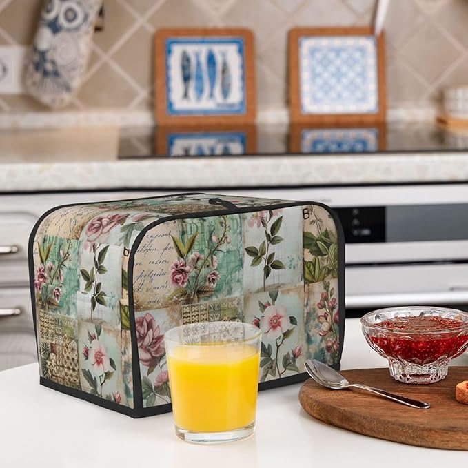 Western Florals Shabby Wood Toaster Cover 2 Slice, Cute Rural Bread Machine Cover, Washable Dust-Proof Cover for Kitchen Small Appliance Cover,with Top Handle