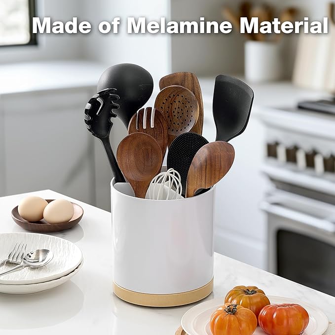 Extra Large Porcelain Like Kitchen Cooking Utensil Holder, 360° Rotating Utensil Crock, 7.2" Unbreakable for Countertop, for Farmhouse Kitchen Decor with Rotatable and Detachable Base