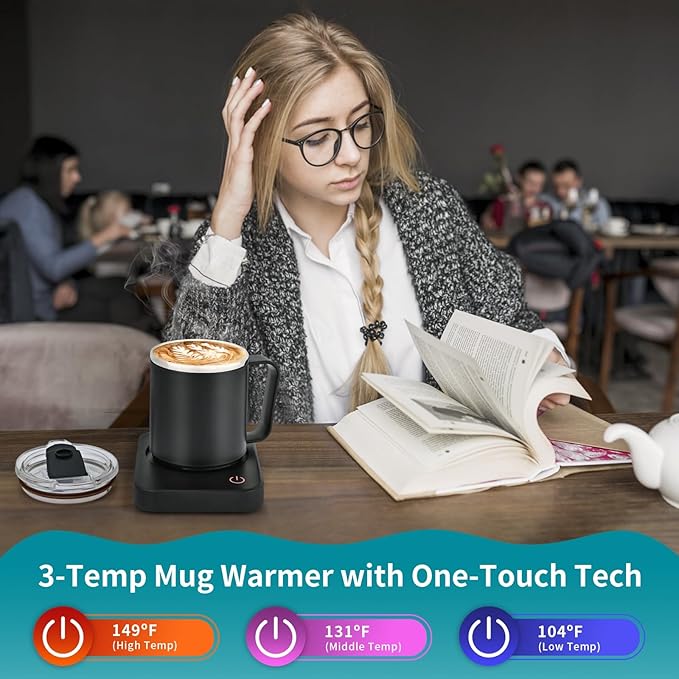 VOBAGA Coffee Mug Warmer & Mug Set for Desk - Auto Shut Off & 3 Heat Settings, Includes 15oz Stainless Steel Mug, Smart Coffee Cup Warmer, Home Office Essentials Coffee Set（Mug Included）