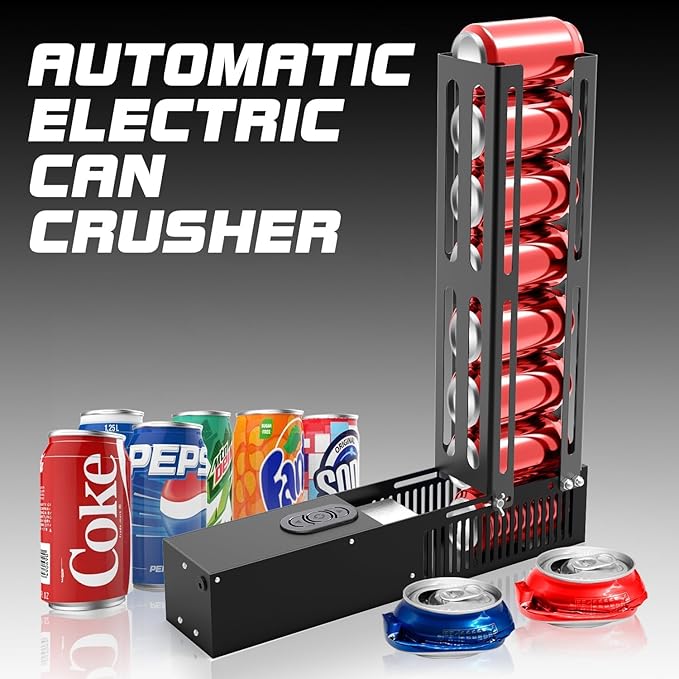 Electric Can Crusher, Automatic Can Crushers for Recycling 8oz 12oz & 16oz Cans, Electric Can Smasher for Recycling Aluminum Cans, Heavy-Duty Smasher for Aluminum Seltzer, Soda, Beer Cans