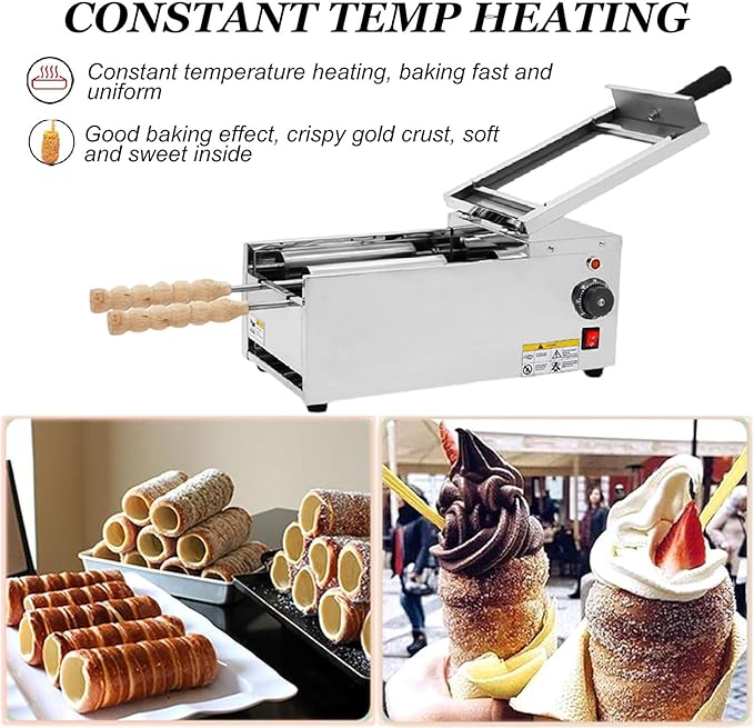 Cake Pop Roller Machine, Chimney Cake Roll Oven Machine 110V 220V Electric Chimney Roll Cake Maker, 2pcs/Time Ice Cream Cone Oven Machine,110V