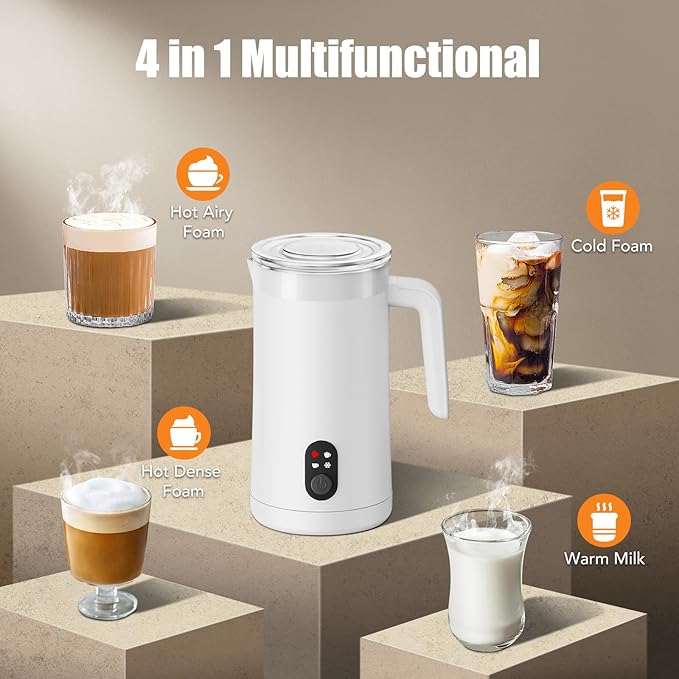 Milk Frother, 4-in-1 Electric Milk Steamer and Frother, 13.5oz/400ml Automatic Large Capacity Warm and Cold Foam Maker, Milk Warmer and Coffee Frother for Latte, Cappuccino, Macchiato(White)