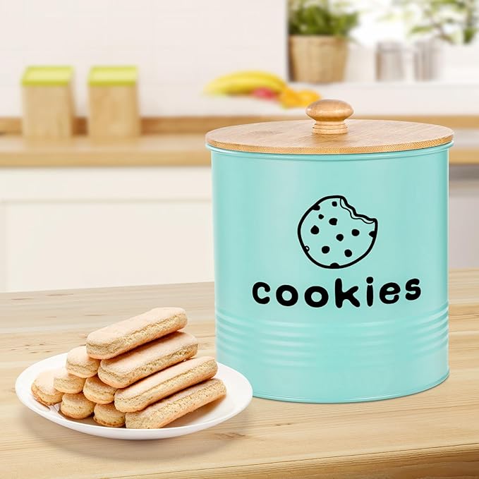 Blue Cookie Jars with Lids Airtight, 1.5 Gallons Cookie Tins, Large Cookie Jar for Kitchen Counter Decorative for Farmhouse, Christmas, and Gift Giving Cookie Storage Containers
