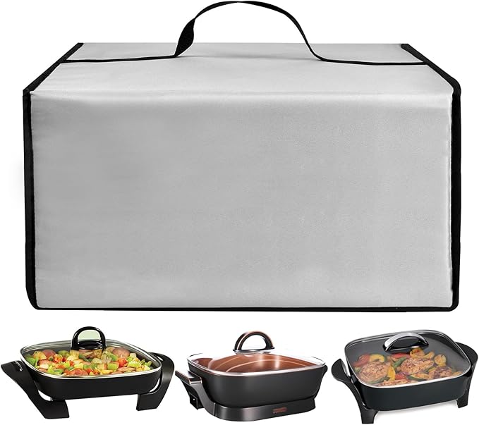 Electric Skillet Cover Electric Frying Pan Cover Heavy Duty Waterproof Heat-Resistant Nylon Covers Case for bella Make Take Oven Grill/for Crux Electric Skillet (Silver)