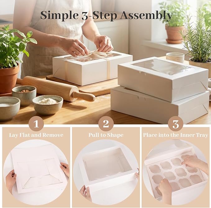 VGOODALL 3PCS White Cupcake Container, 12 Count with Window Boxes Holding 36 Pastry Box for Birthday Holiday Party Bakery Supplies