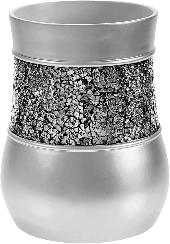 Creative Scents Crackled Glass Silver Small Bathroom Trash Can 2.06 Gal / 7.8L – Decorative Waste Basket for Bathroom, Powder Room or Bedroom - Durable Mini Wastebasket with Beautiful Crackled Glass