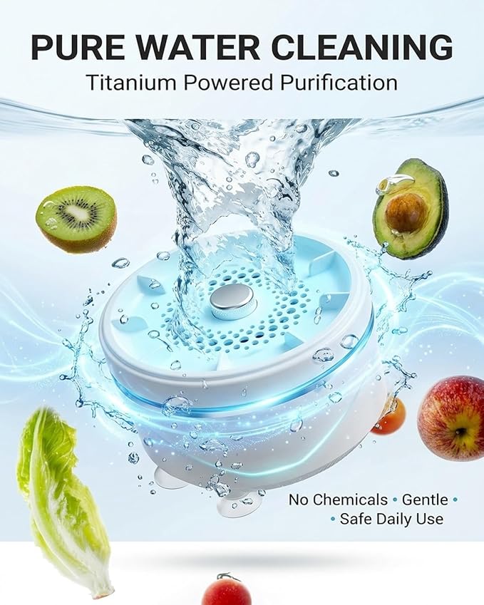 Best Ultrasonic Fruit Vegetables Cleaner Washing Machine Device Waterproof Fruit Veggie Washer Produce Purifier for Home Kitchen Use Wireless Portable Titanium Electrolysis Purification