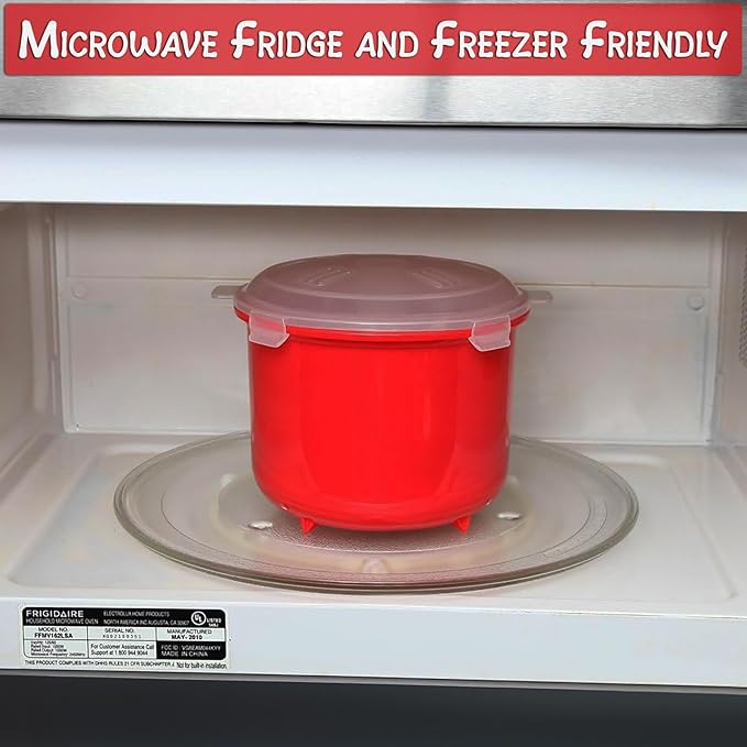 Home-X Microwave Rice Cooker - Rice Steamer Cooker with Steam Release Vents and Easy Locking Clips - 10 Cups BPA-Free, Dishwasher Safe, Easy-To-Use, Low Mess Microwave Rice Cooker Vegetable Steamer