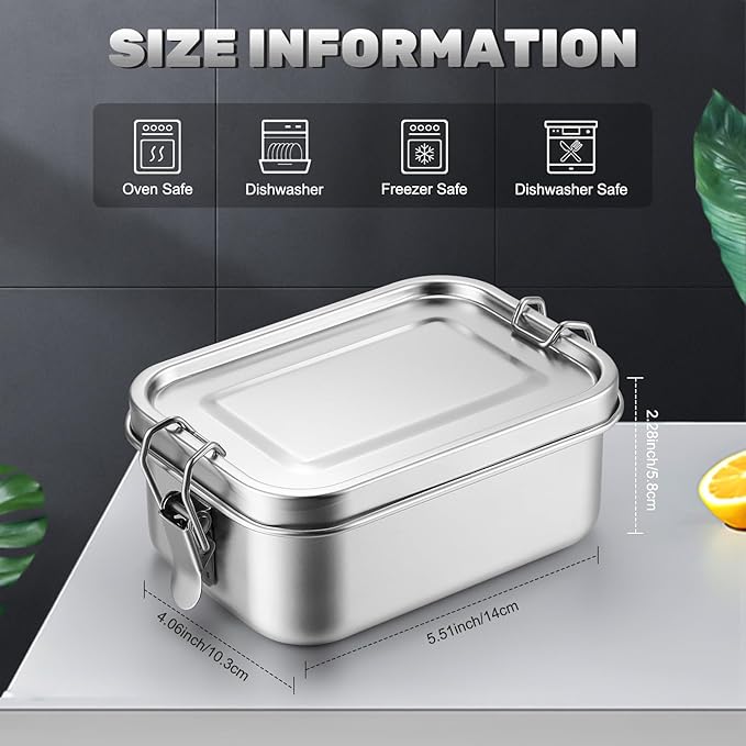 Umigy 6 Pcs Stainless Steel Bento Box 550ml Metal Lunch Box Food Storage Containers Metal Container, Lockable Clips to Leak Proof, Reusable Dishwasher Safe Lunch Snack Boxes for Work, School