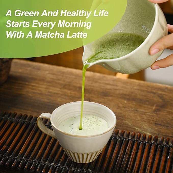 Matcha Whisk Set, Green Matcha Set, 15 OZ Matcha Bowl with Spout, 8 PCS Perfect Matcha Kit for Making Latte Matcha Lover