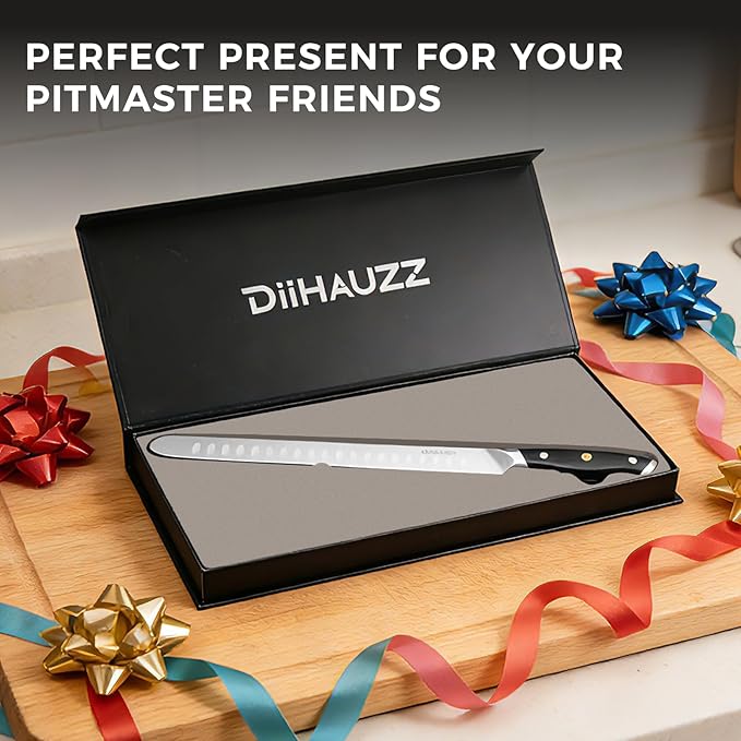 Brisket Knife, 12 Inch Carving Knife for Meat, Razor Sharp High Carbon Steel, Full Tang Ergonomic Pakkawood Handle Slicing Knives for Roast Beef, BBQ, Turkey, Grilling Gift for Men