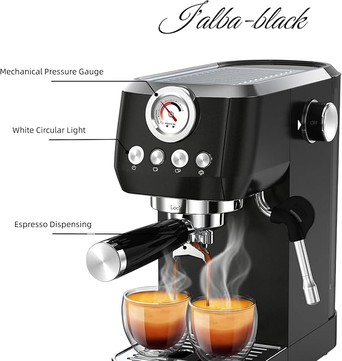 MAttinata Espresso Machine 20 Bar, Espresso Coffee Maker with Professional Milk Frother Steam Wand for Cappuccino & Latte, 49oz Removable Water Tank for Home, Black