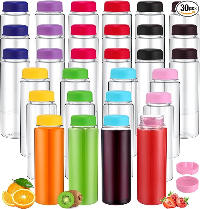 30 Pcs 17 oz Plastic Juice Bottle Bulk with Filter Cap Double Cover Water Bottles Reusable Clear Sport Drink Containers for Juicing Milk Smoothie Outdoor Gym Camping, 10 Colors