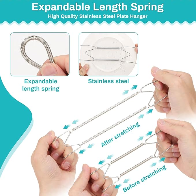 14 pcs Plate Hangers for The Wall, 4/6/8/10/12 Inch Invisible Decorative Wall Plate Hangers, Stainless Steel Plates Walls Hanger for Display Various Sizes with Hooks for Decorative
