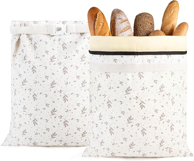 2-Pack Reusable Beeswax Bread Bags for Sourdough & HomemadeBread with Zipper, 16.5 x 13 inch bread bags for Food Storage