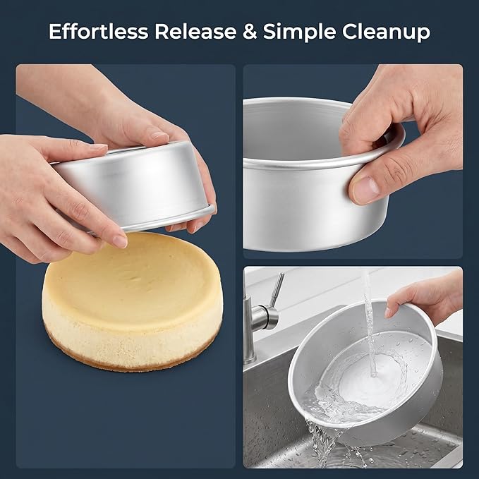 Lawei Round Cake Pan Set of 3 (4/6/8 Inch), Aluminum Baking Pans with Removable Bottom for Even Heating, Nonstick Tier Cake Tins for Cakes, Weddings, Birthdays, Holidays and Home Bakers