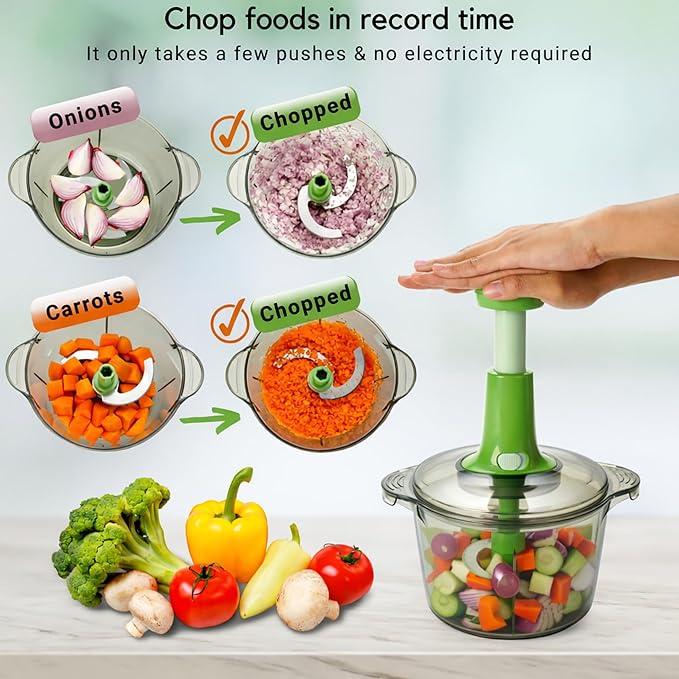 Brieftons Express Manual Food Chopper: Large 8.5-Cup, Hand Chopper Vegetable Cutter to Chop Veggies, Fruits, Herbs, Garlic Onion Chopper for Salsa, Salad, Pesto, Guacamole, Coleslaw, Indian Cooking