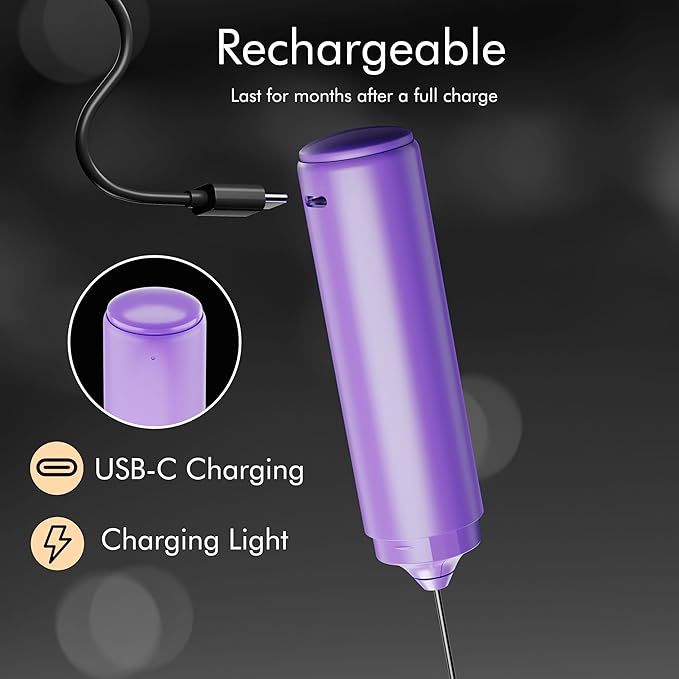 Rechargeable Milk Frother Handheld, 2-IN-1 Dual Spring Whisk Electric Frother Wand for Cappuccino Latte Macchiato, Portable Drink Mixer for Coffee, Matcha, Hot Chocolate