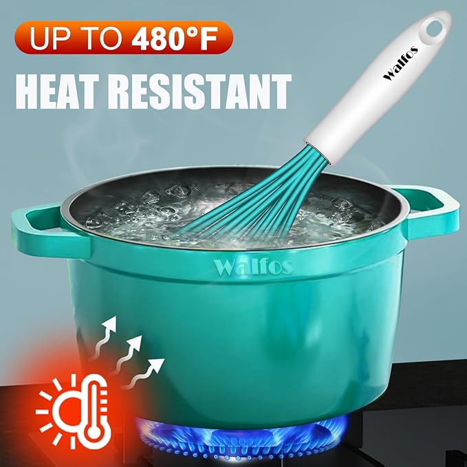 Walfos Whisk,Silicone Whis, Non Scratch Coated Wisking tool silicone set of 5,BPA Free and Heat Resistant 480°F.Premium for Whisking, Blending, Frothing, Beating.(Blue)