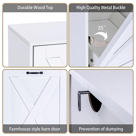 13 Gallon Wooden Tilt Out Trash Cabinet Hidden Trash Can Kitchen Recycling Cabinet Laundry Cabinet for Kitchen, Living Room (White)