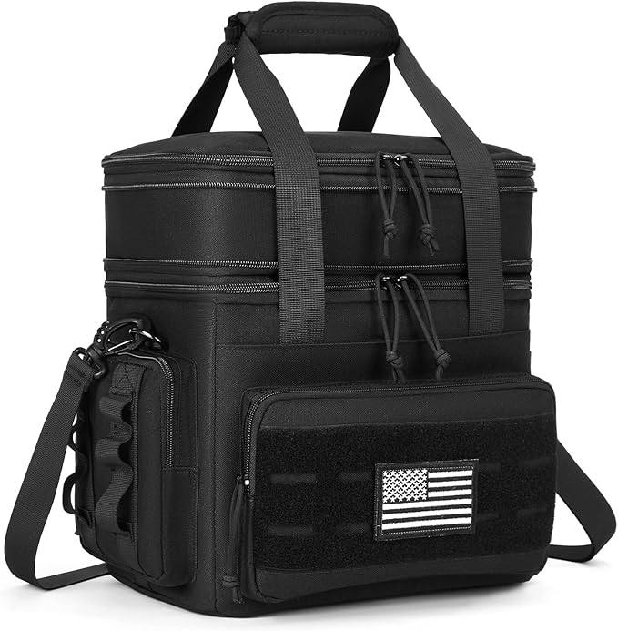 holuxer Tactical Lunch Bag & Lunch Box for Men - Large Double Deck Expandable Insulated Soft Adult Lunchbox for Work - Cooler Bag for Beach, Picnic, Camping,Outdoor，Travel (Black,23L)