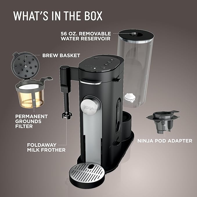 Ninja | Coffee Maker | Single Serve |Brew with Coffee Pods & Grounds| Compatible with K-Cup Coffee Pods | 4 Brew Styles, up to 24oz Cup Sizes & 56oz Removable Reservoir | Black | PB051
