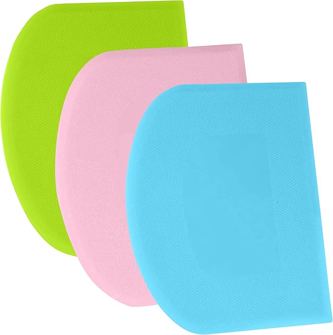 SURDOCA Dough Scraper Bench Scraper - 3P 11.8x7.3" Plastic Flexible Bowl Scraper, Sharp Edge & Angles Cake Scraper. Non-Slip Bakeware Decorating Tools Sculpting & Modeling Tools - Pink+Blue+Green