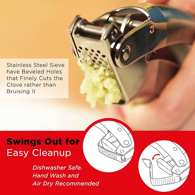 Kuhn Rikon Epicurean Garlic Press, Stainless Steel, 6.5 x 1 x 1.5 inches, Silver