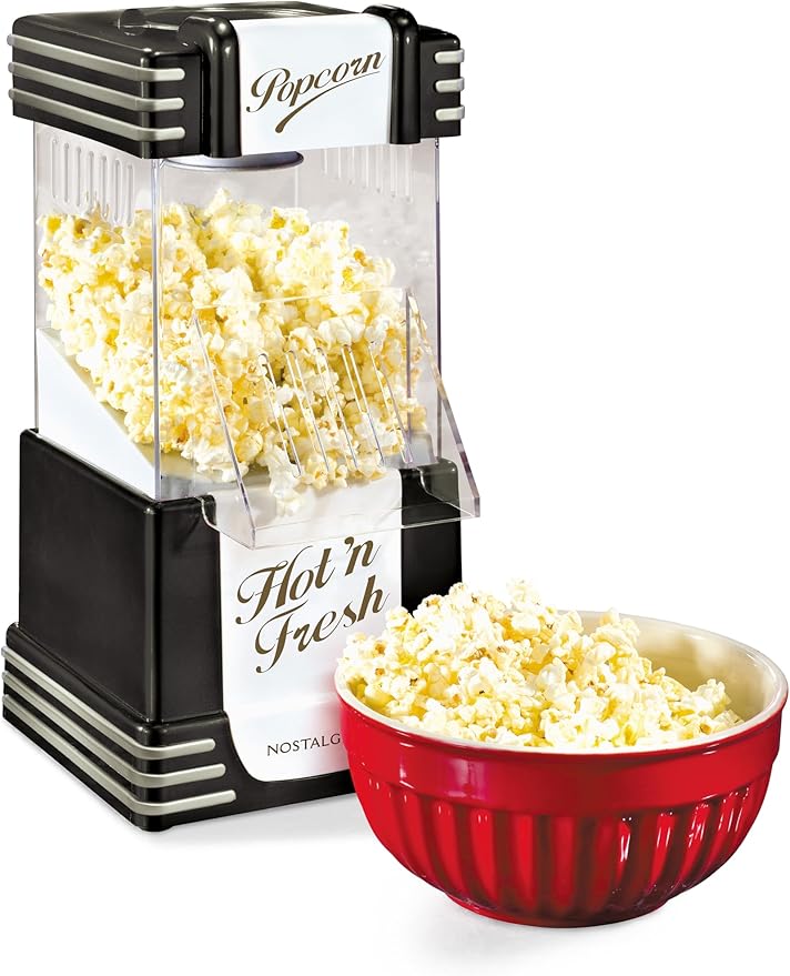 Nostalgia Retro Hot Air Popcorn Maker – 12 Cups Oil Free Popping – Countertop Machine with Measuring Cup – Healthy Snacks & Movie Nights – Black