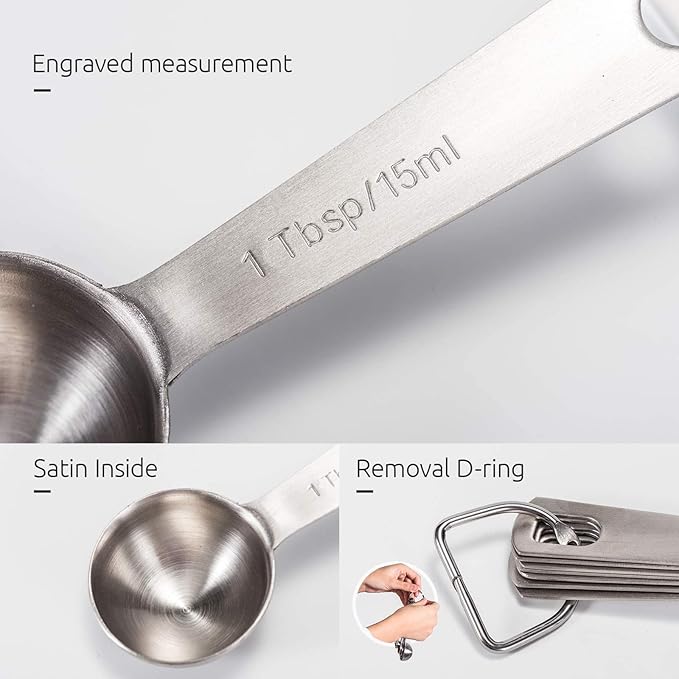 U-Taste 18/8 Stainless Steel Measuring Spoons Set of 8 and Measuring Cup Set of 7 for Dry and Liquid Ingredient with Engraved Measurement