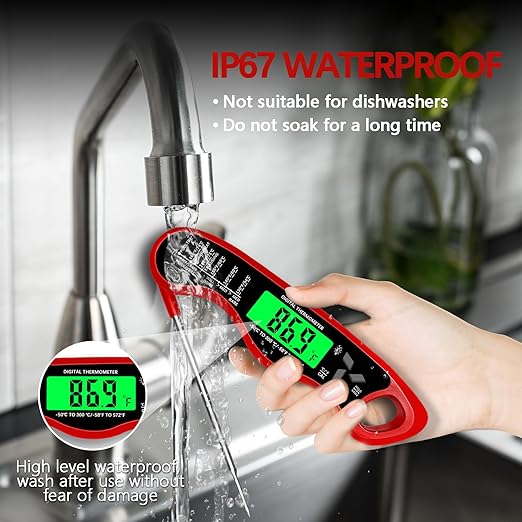 Meat Thermometer Digital，IP67 Waterproof Cooking Thermometer with Backlight, Calibration & Hold Function，Food Thermometer for Cooking,Outdoor Grilling，Suitable as Stocking Stuffers for Men