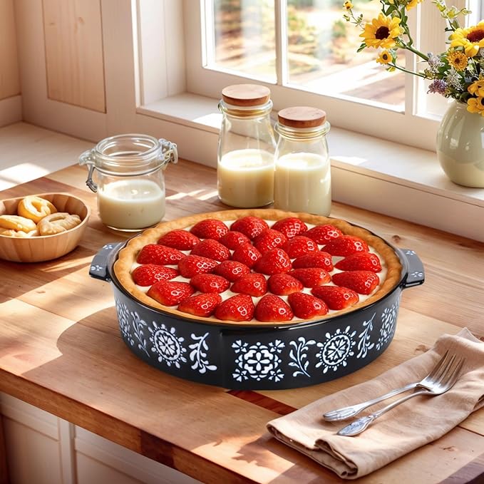 Covzoe 2 Pack Ceramic Pie Pan, 9 Inch Non-Stick Baking Dish with Double Handle, 44 Oz Deep and Fluted Pie Plate for Apple Pies, Quiche, Thanksgiving,Housewarming Gift
