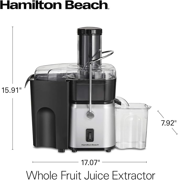 Hamilton Beach Juicer Machine, Centrifugal Extractor, Big Mouth 3" Feed Chute, Easy Clean, 2-Speeds, 30 oz. BPA Free Pitcher, 700 Watt Motor, Cleaning Brush, Black (67840)