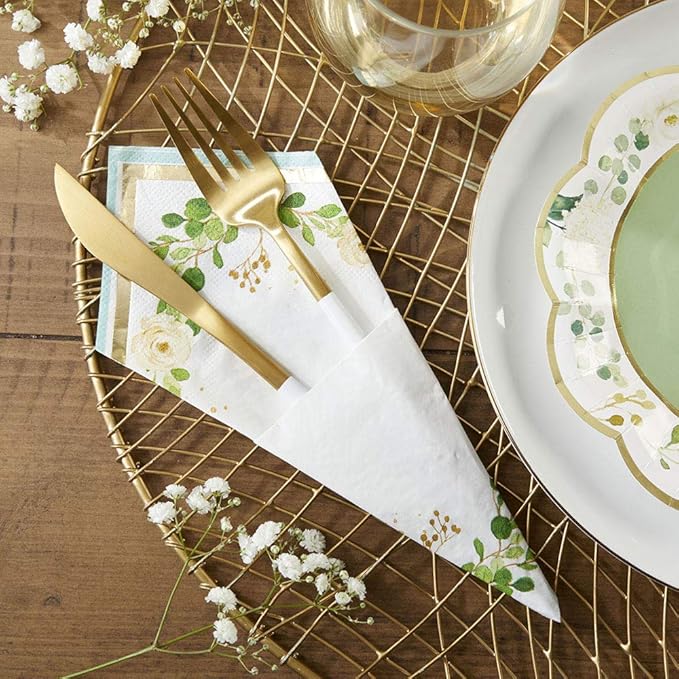 Kate Aspen Sage Green Party Decorations, Eucalyptus Floral Botanical Garden 62 Piece Plates and Napkins Party Supplies (16 Guests) Greenery Baby Shower Decorations & Bridal Shower Decor
