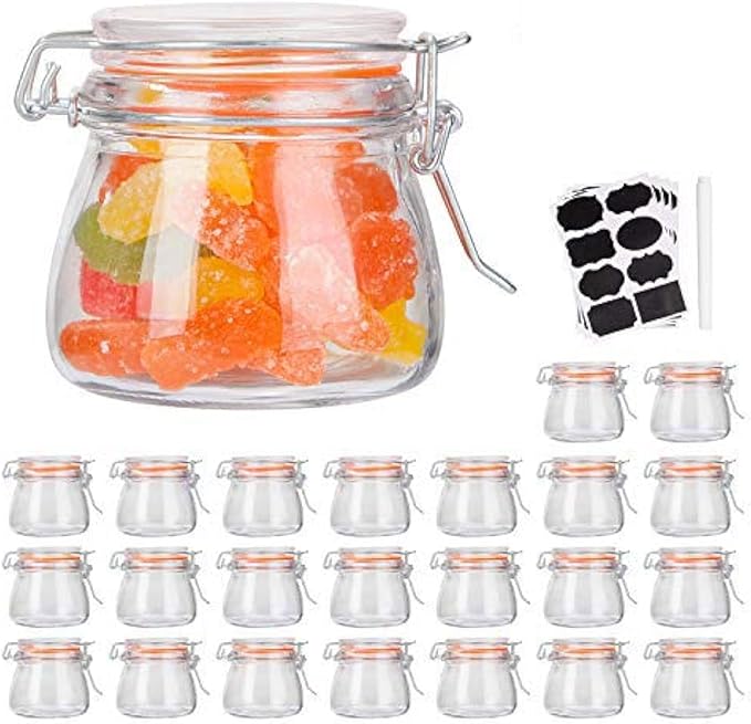 Small Glass Jars With Airtight Lids, Glass Spice Jars 5 oz,Maosn Jars With Leak Proof Rubber Gasket 150ml,Glass Storage Containers With Hinged Lid,Mini Kitchen Canisters 24 Pack