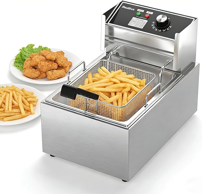 Electric Deep Fryer 10L/10.5QT Stainless Steel Single Tank Commercial Fryer with Basket, 1700W 110V Countertop Deep Fryer for Home Kitchen and Restaurant Use with Oil Thermometer & Temperature Control