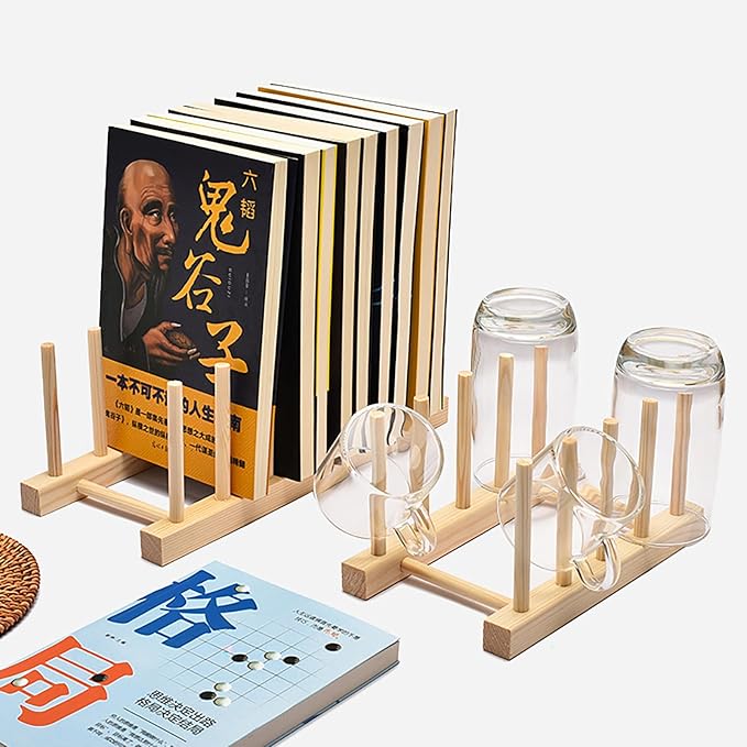 Kunovo Bamboo Dish Rack,Pot lid/Plate/Cutting Board Organizer for Kitchen cabinets,Bottle Drying Holder… (4G)