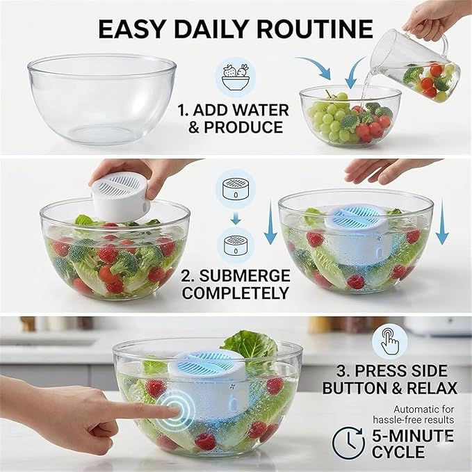 Produce Cleaner, Fruit and Vegetable Washing Machine, With Microbubble Electrolysis, 5-Min Auto Cleaning, Ipx7 Waterproof Cordless Device for Berries & Meat for Fruits, Vegetable & More (B)