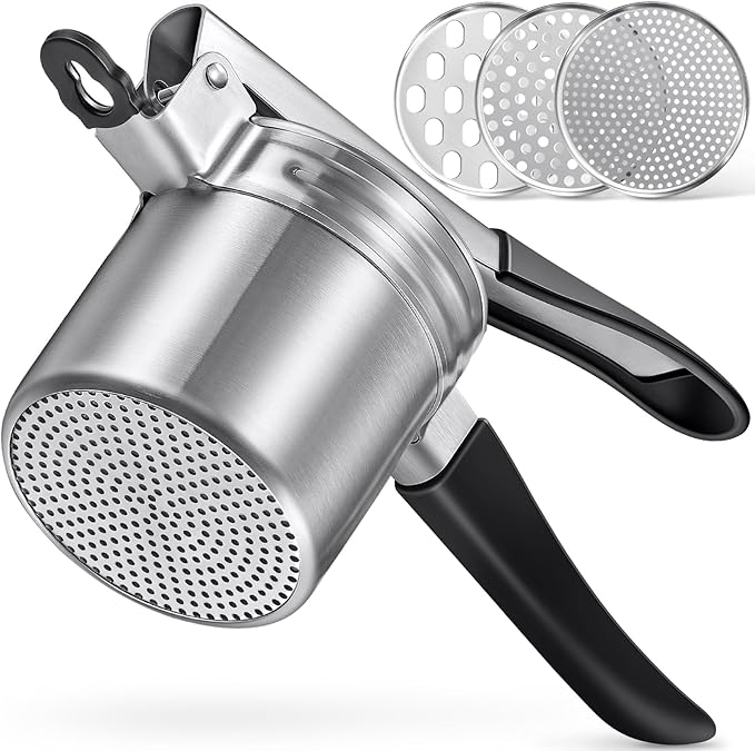 Potato Ricer, Sopito Upgraded Stainless Steel Potato Masher with 3 Interchangeable Discs, Heavy Duty Kitchen Tool Gadget