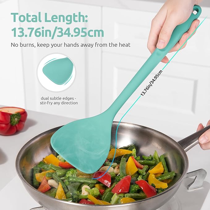 U-Taste 18/8 Stainless Steel Measuring Spoons Set of 6 and 600ºF Heat Resistant 13.76" Long, 3.63" Wide Wok Spatula for Kitchen Stir Fry (Aqua Sky)