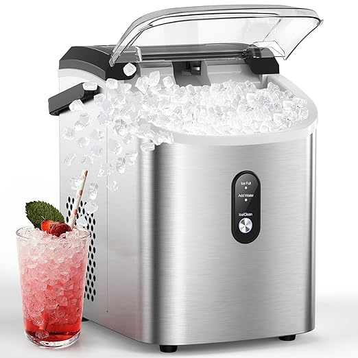 COWSAR Nugget Ice Makers Countertop, Pebble Ice Maker Machine with Soft Chewable Ice, 34Lbs/24H, Self-Cleaning, One-Click Operation, Pellet Ice Maker Countertop for Home/Kitchen/RV/Camping