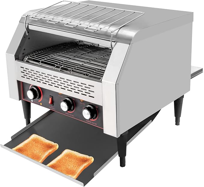 Commercial Stainless Steel Conveyor Toaster - 450 Slices/Hour, 2600W Heavy Duty, Double Heating Tubes for Home & Restaurants