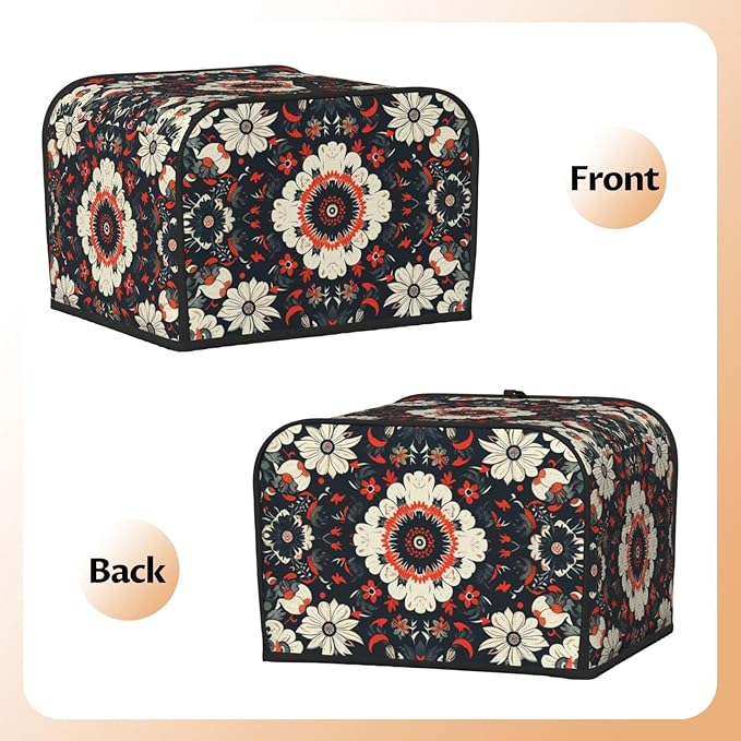 Antique Floral Tile Covers for 4 Slice Toasters,Cute Country Bread Machine Cover with Handle,Washable Stain Resistant Kitchen Small Appliance Cover Dining Decor